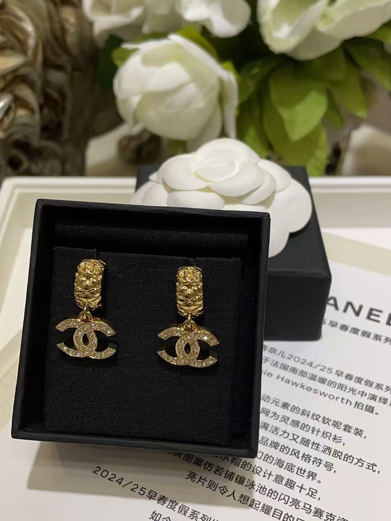 Chanel Quilted Double-C Diamond-Pave Earrings